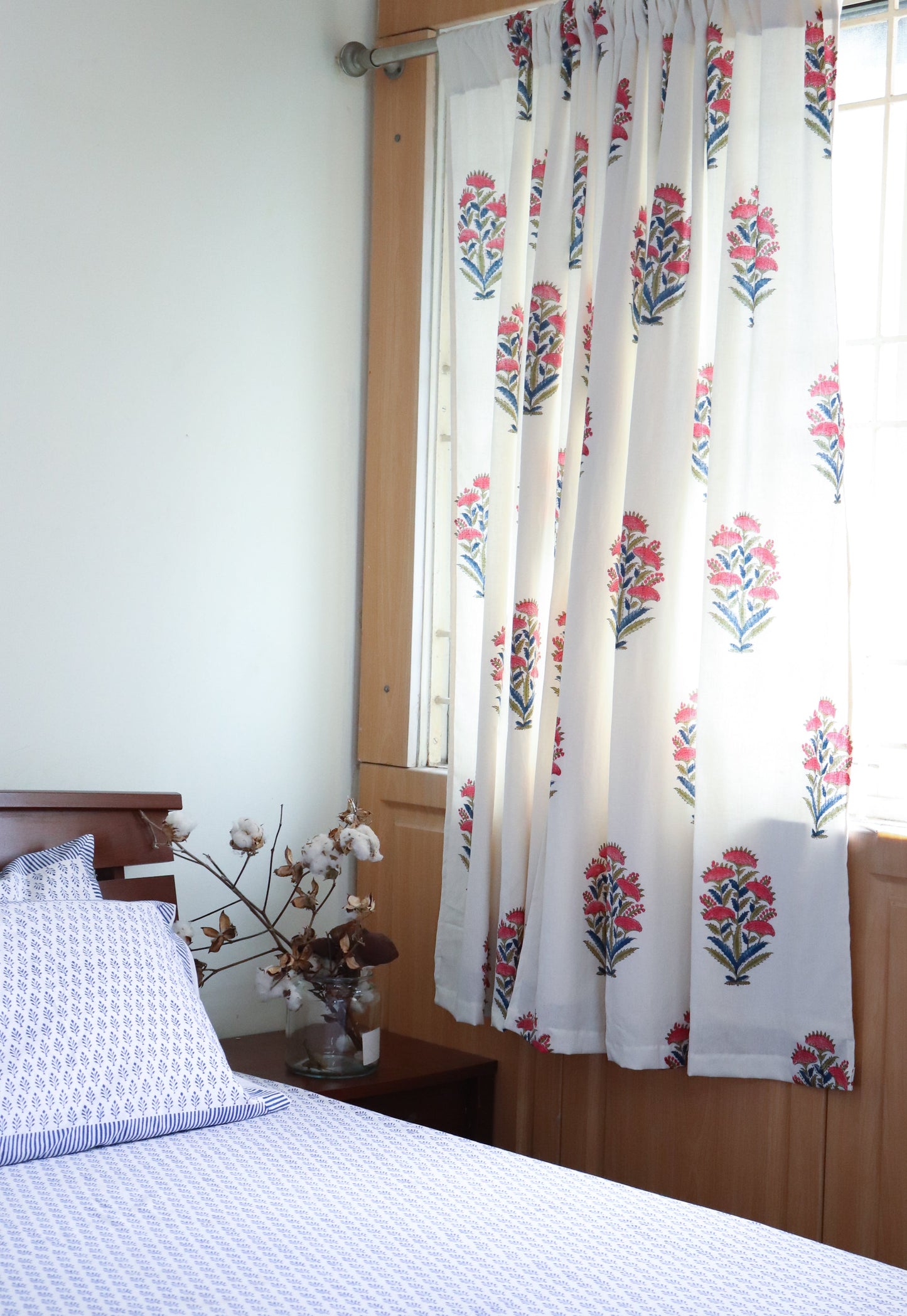 Rose bush curtains with lining - Cotton Linen - Sold individually