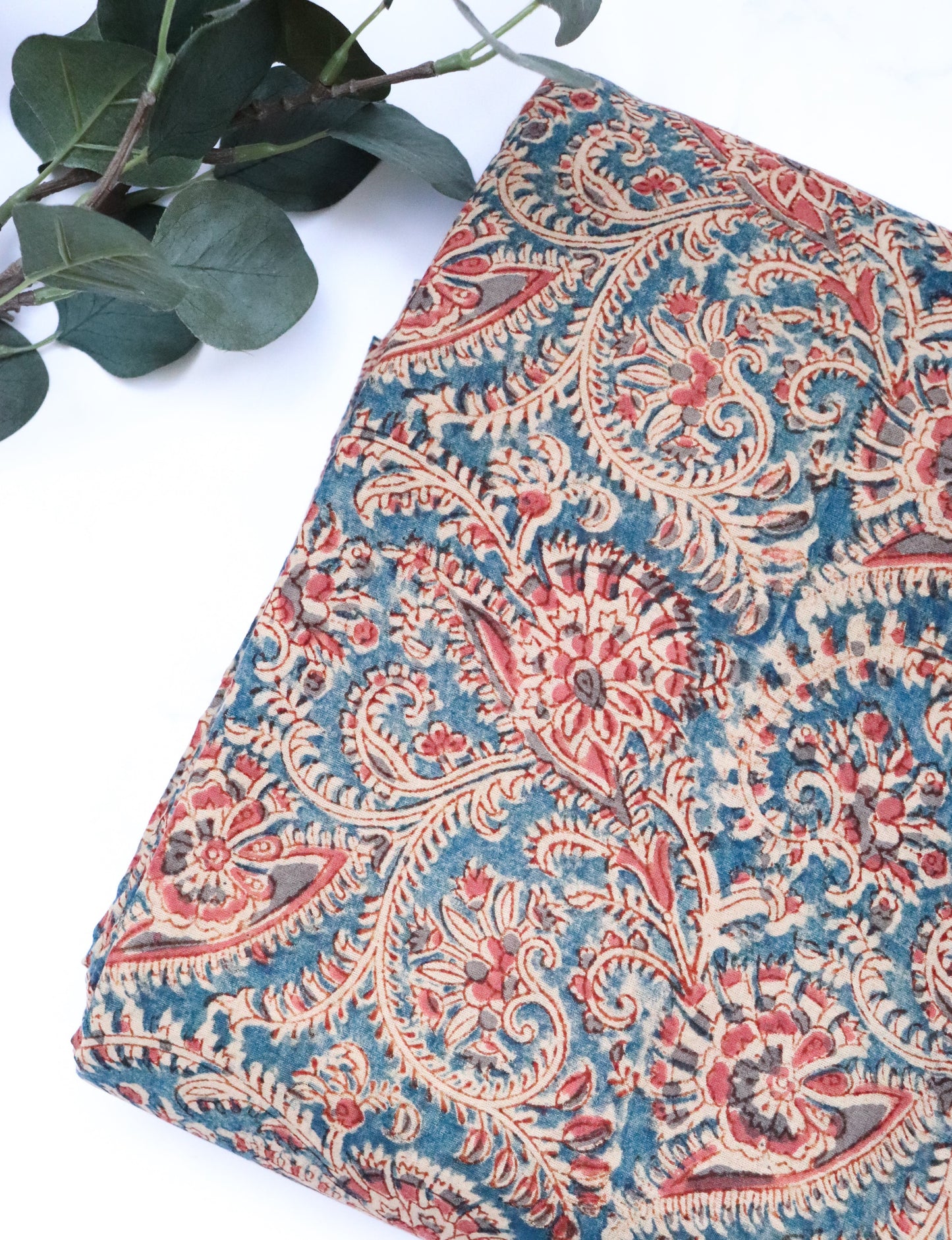 Kalamkari block print fabric per meter - Kalamkari - Kurta fabric - Floral Mulmul cotton