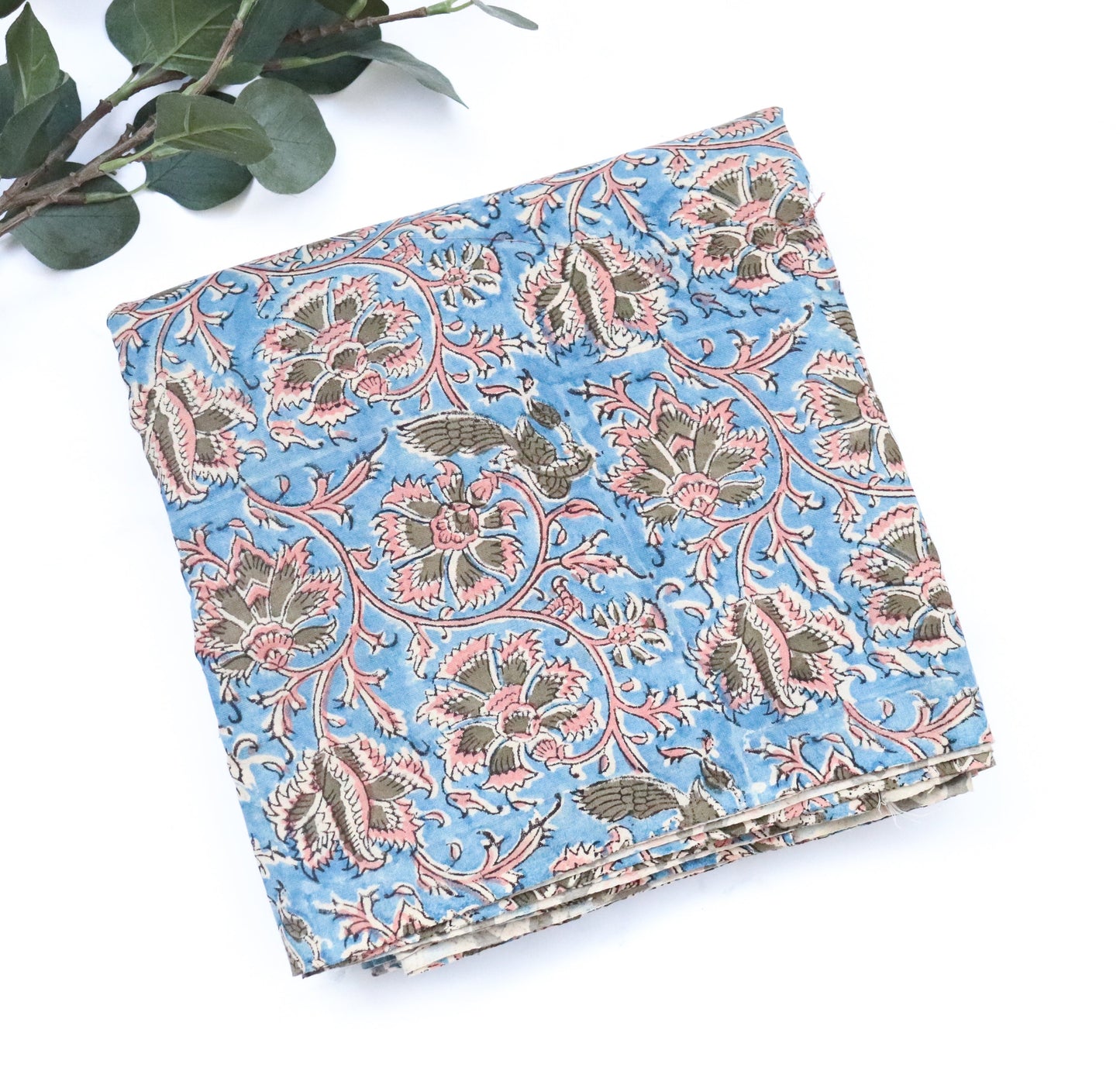 Blue Kalamkari block print fabric per meter - Kalamkari - Kurta fabric - Floral cotton fabric
