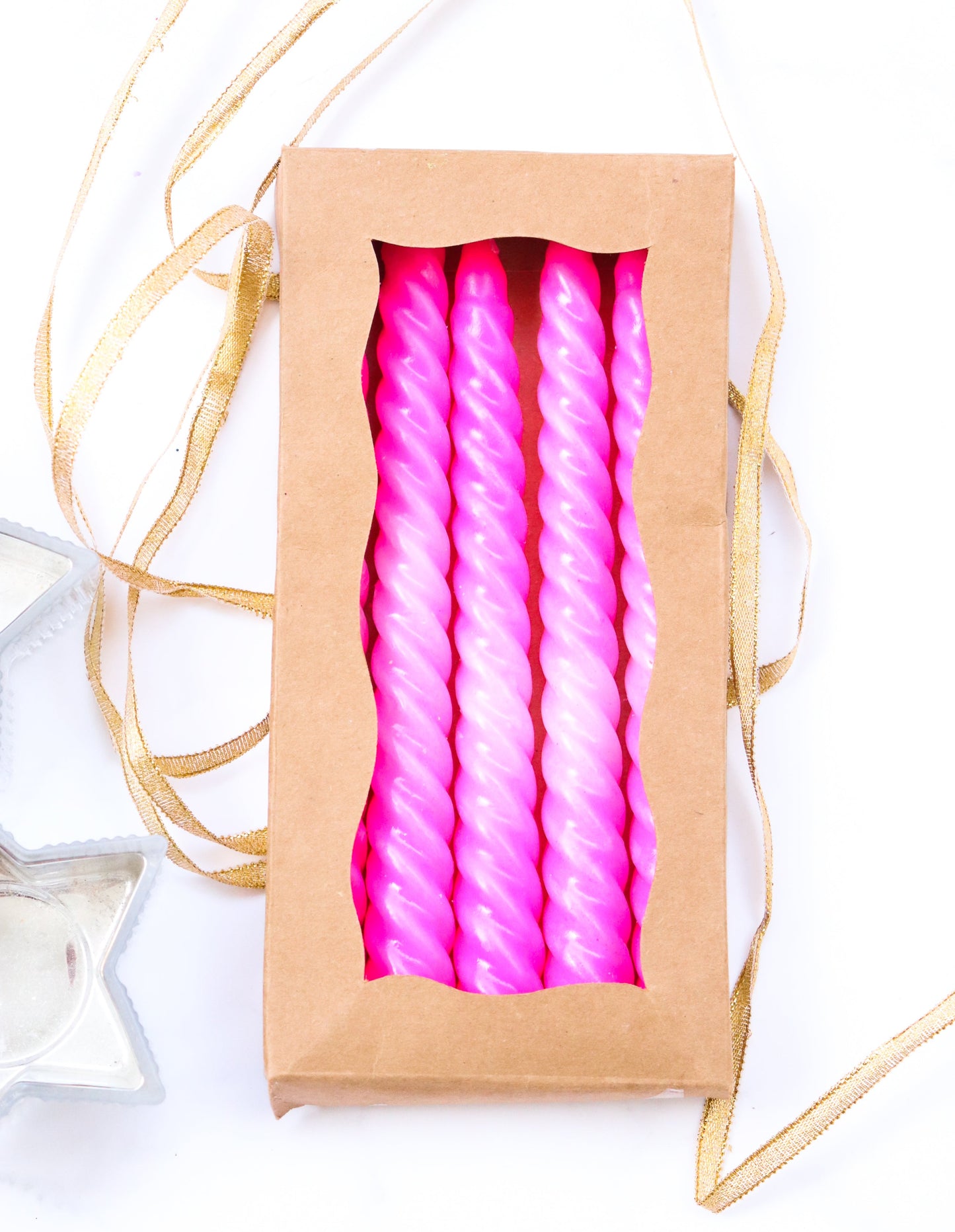 Pink tapered candles - Twisted Candles - Dip dyed candles