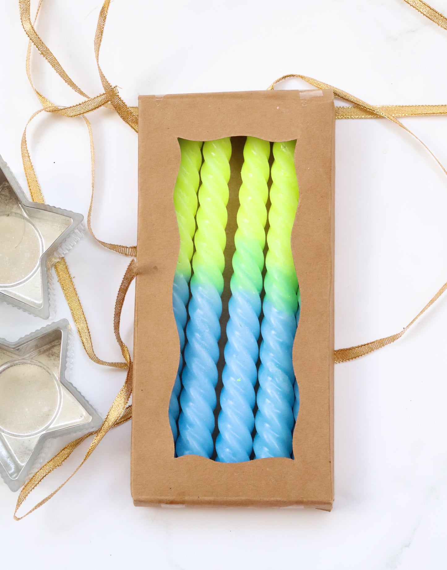 Twisted Candles - Dip dyed candles - Yellow and Blue tapered candles