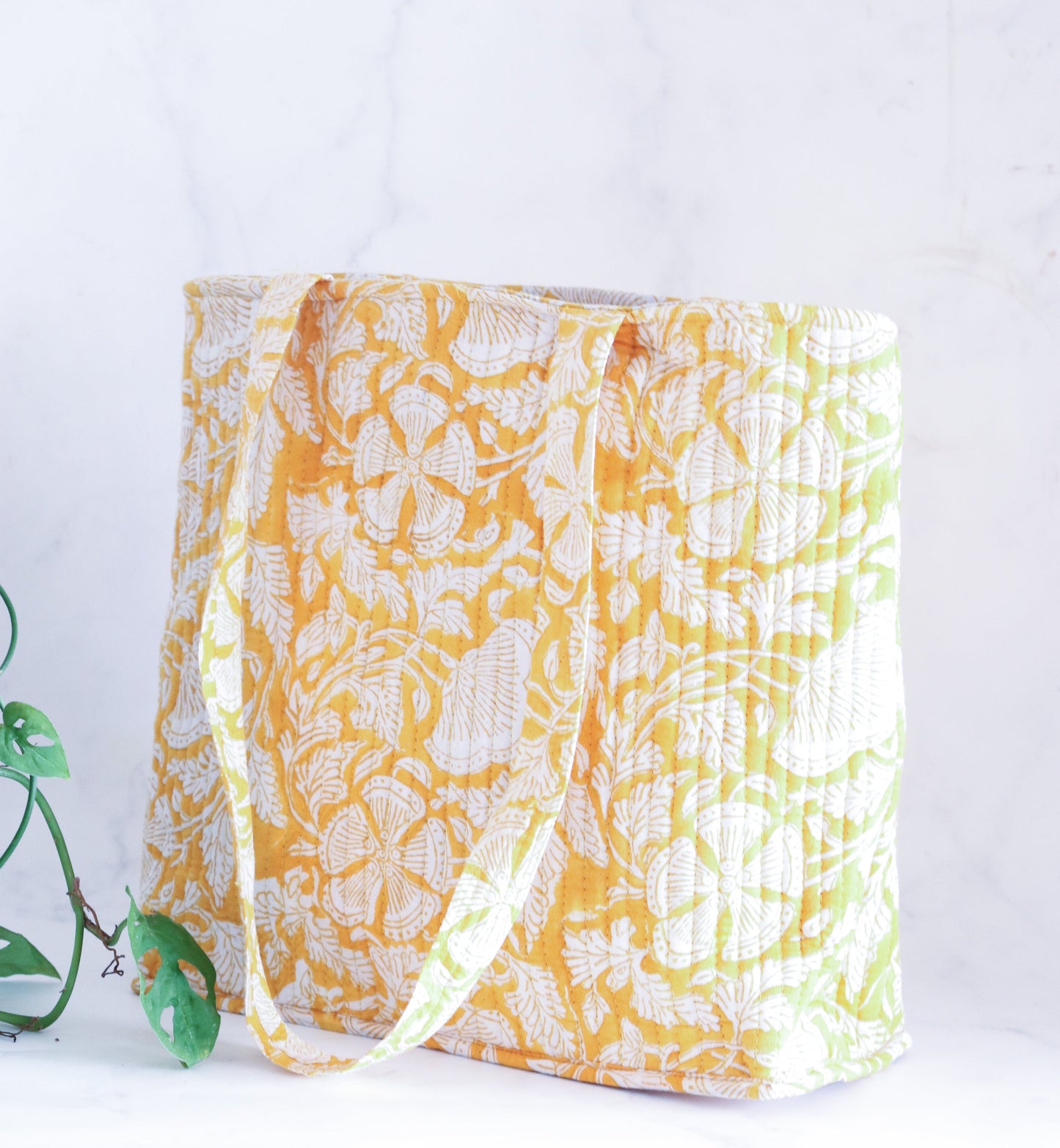 Block print tote bag - Boho quilted women's bags - shopping bag - Women's handbag - Yellow
