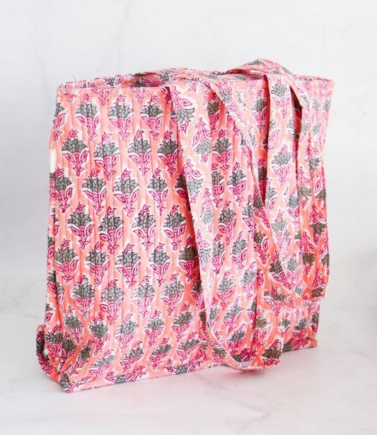 Block print tote bag - Boho quilted women's bags - shopping bag - Women's handbag - Blue