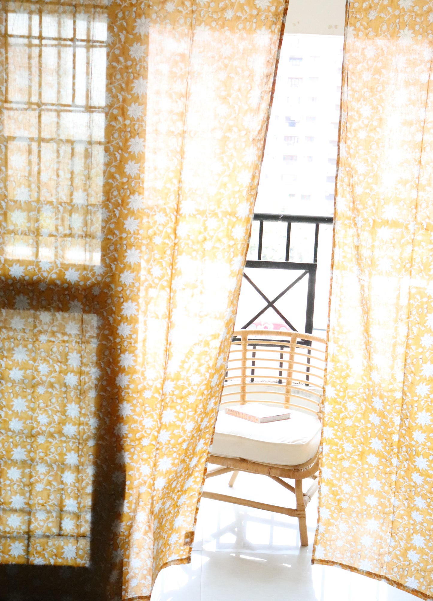 Yellow floral sheer curtain - lightweight sheer curtains - Sold individually