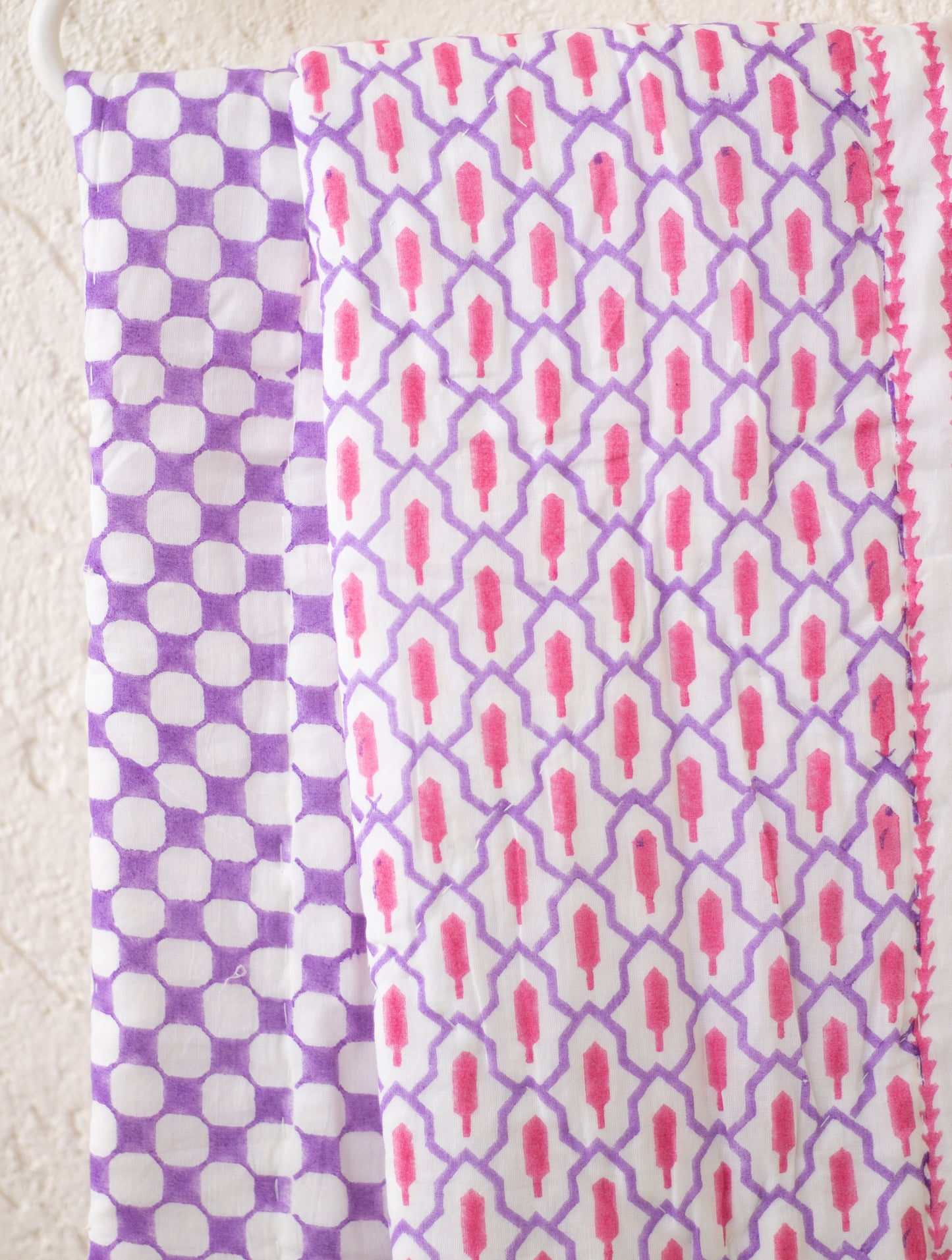 Geometric baby quilt -  Purple and Pink quilt - Baby size - 36x48 inches