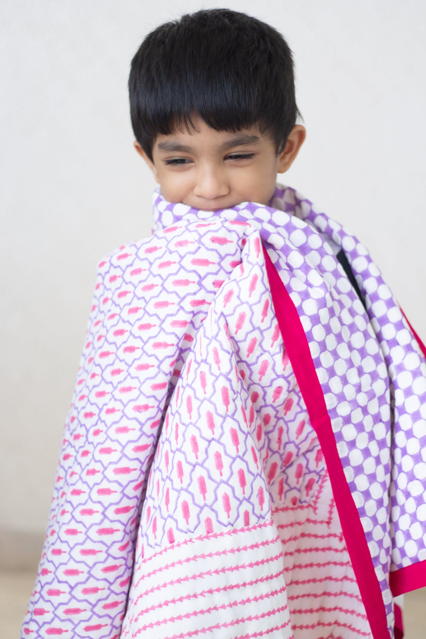 Geometric baby quilt -  Purple and Pink quilt - Baby size - 36x48 inches