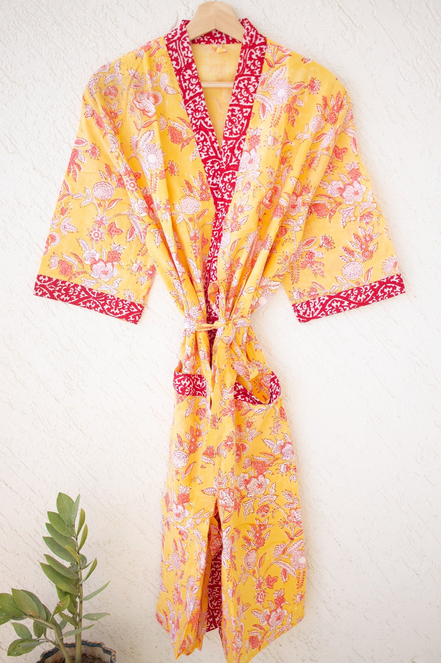 Cotton robes for women - Block print robes - beach cover up - yellow
