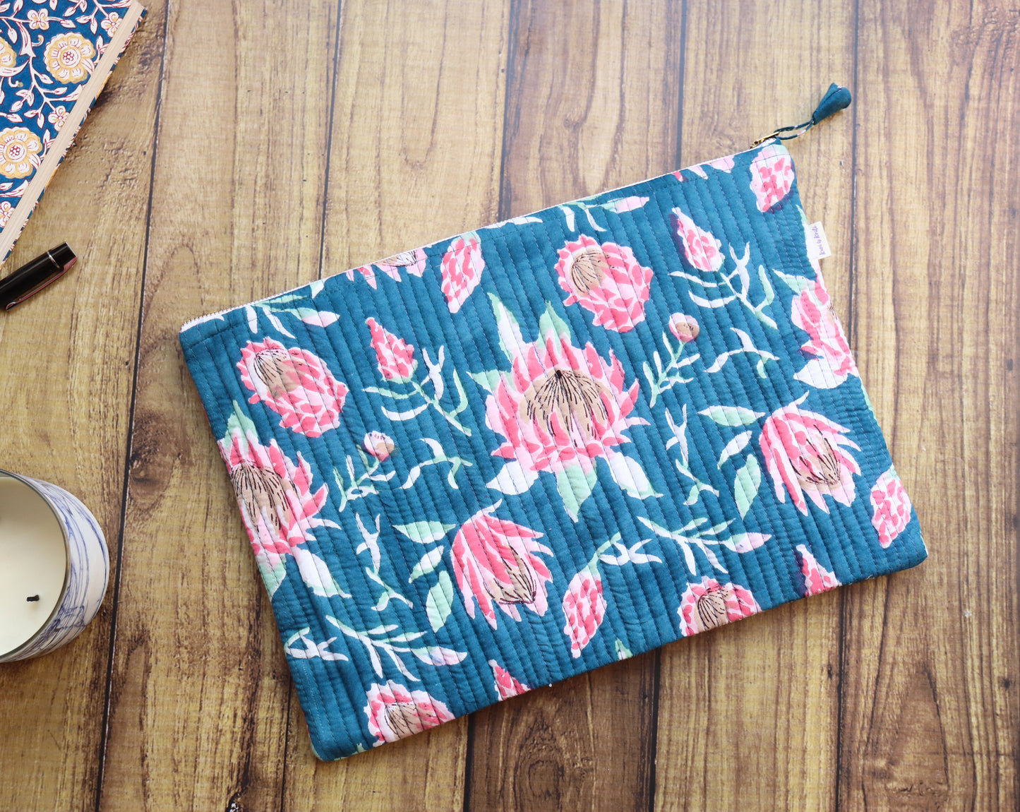 Block print Laptop sleeves - Laptop cover - Blue Lotus - 13 inch, 14 inch & 15 inch