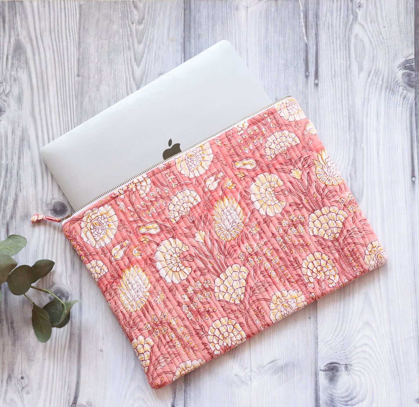 Block print Laptop sleeves - Laptop cover - Peach floral - 13 inch, 14 inch & 15 inch
