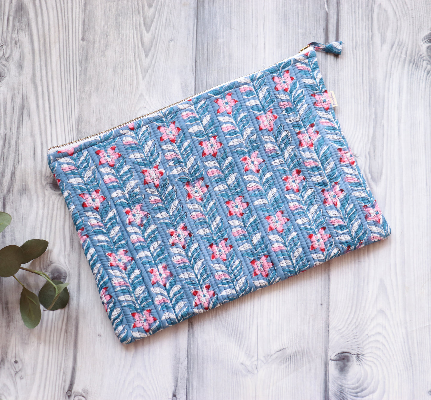 Block print Laptop sleeves - Laptop cover - Blue floral - 13 inch, 14 inch & 15 inch