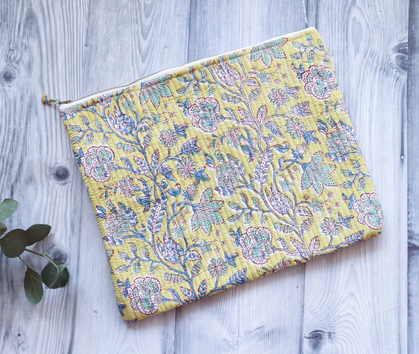 Block print Laptop sleeves - Laptop cover - Green floral - 13 inch, 14 inch & 15 inch