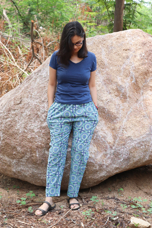 Lounge pants for women with pockets- Loungewear - Cotton printed pajama pants - Drawstring pants - Block print pants