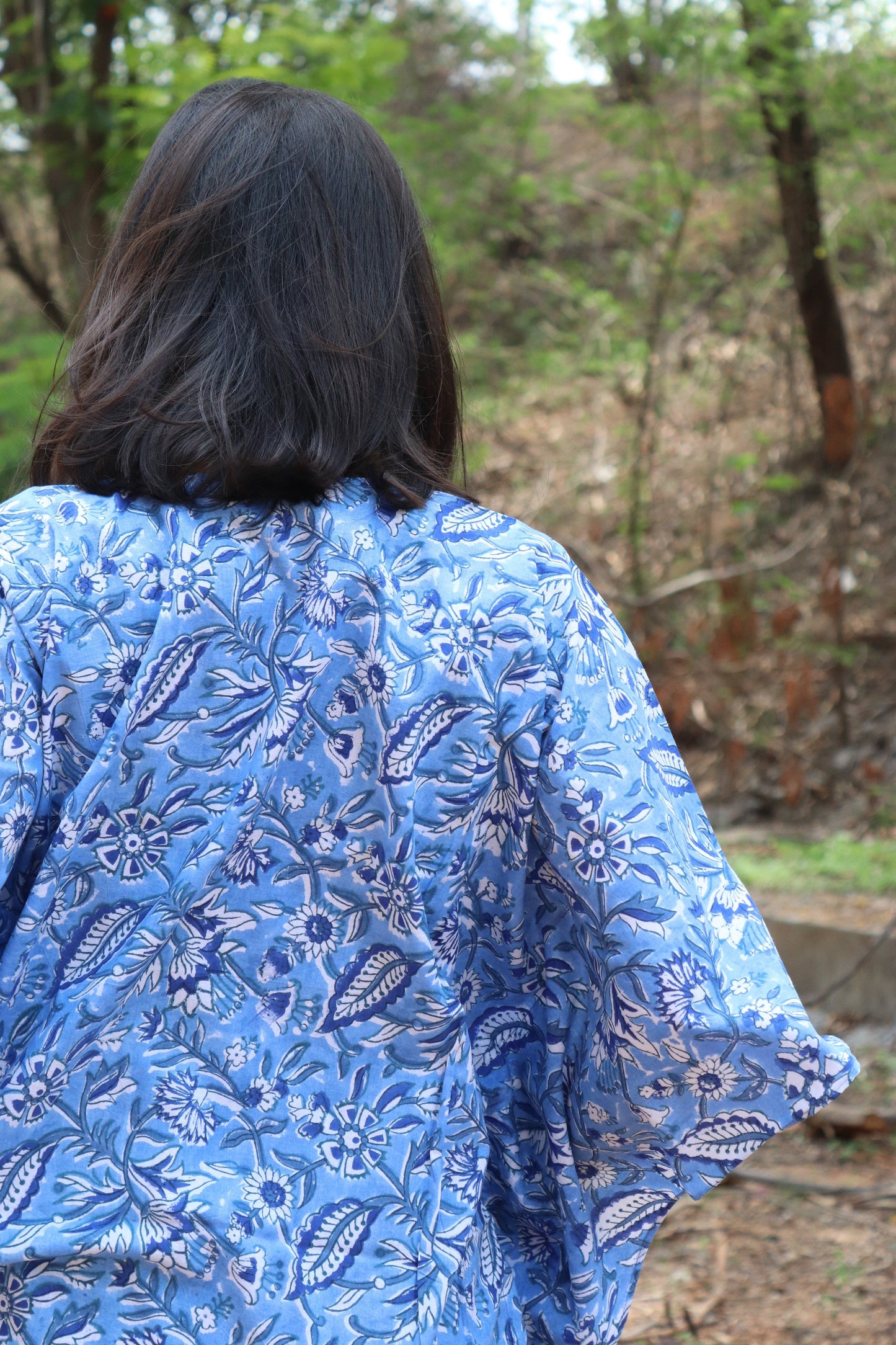 Block print Kaftans for women - Loungewear - Knee length Kaftan - Short Kaftan - Blue floral print