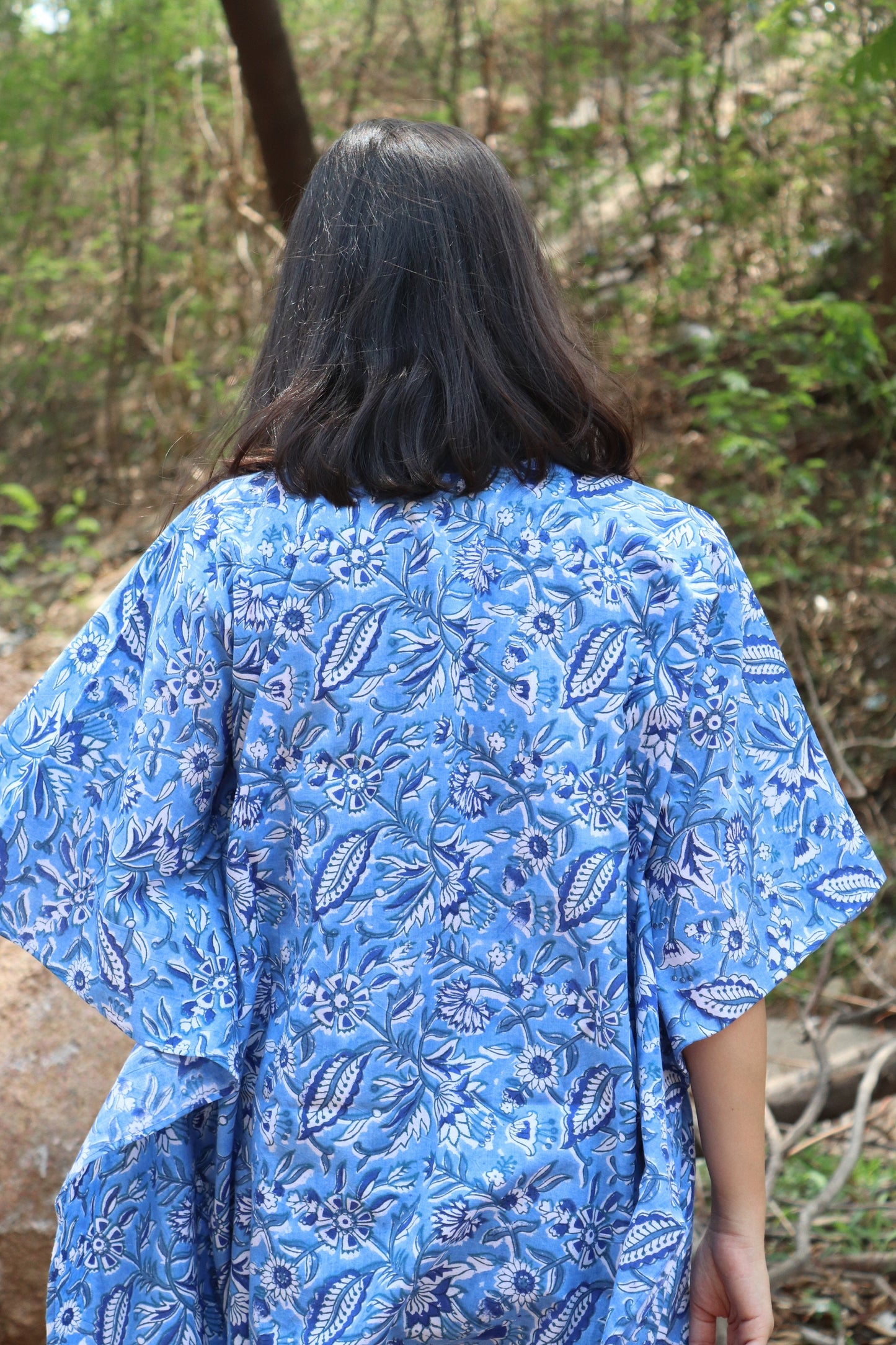Block print Kaftans for women - Loungewear - Knee length Kaftan - Short Kaftan - Blue floral print