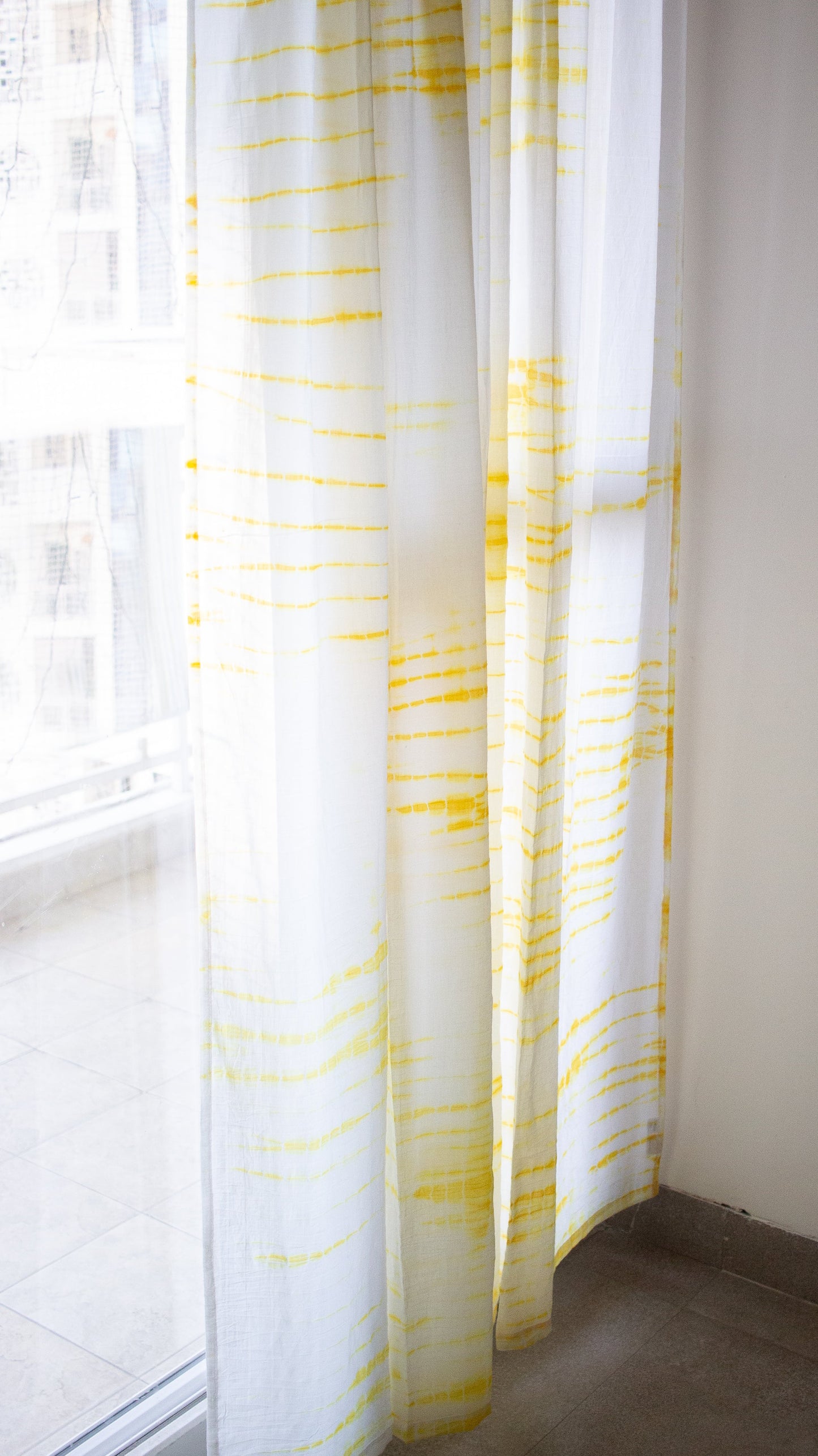 Yellow shibori tie and dye curtains - sheer curtains - Sold individually