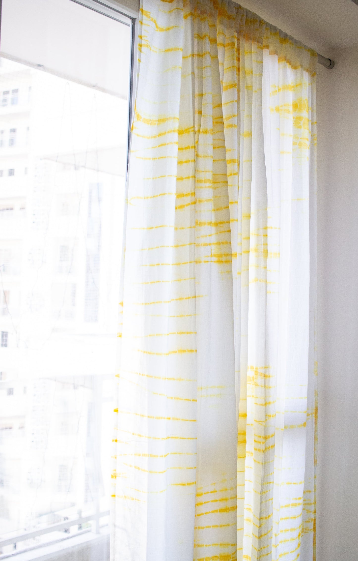 Yellow shibori tie and dye curtains - sheer curtains - Sold individually