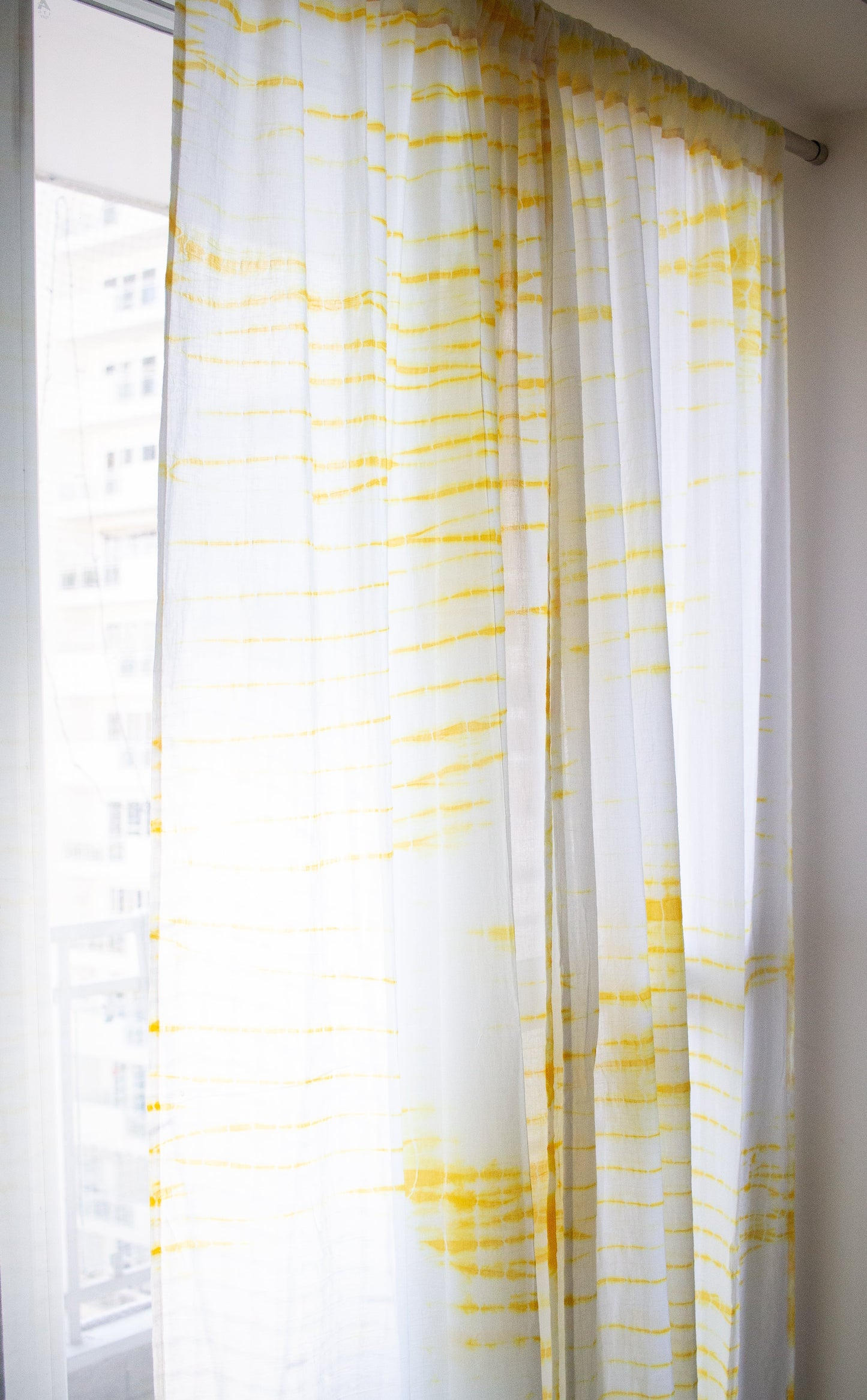 Yellow shibori tie and dye curtains - sheer curtains - Sold individually